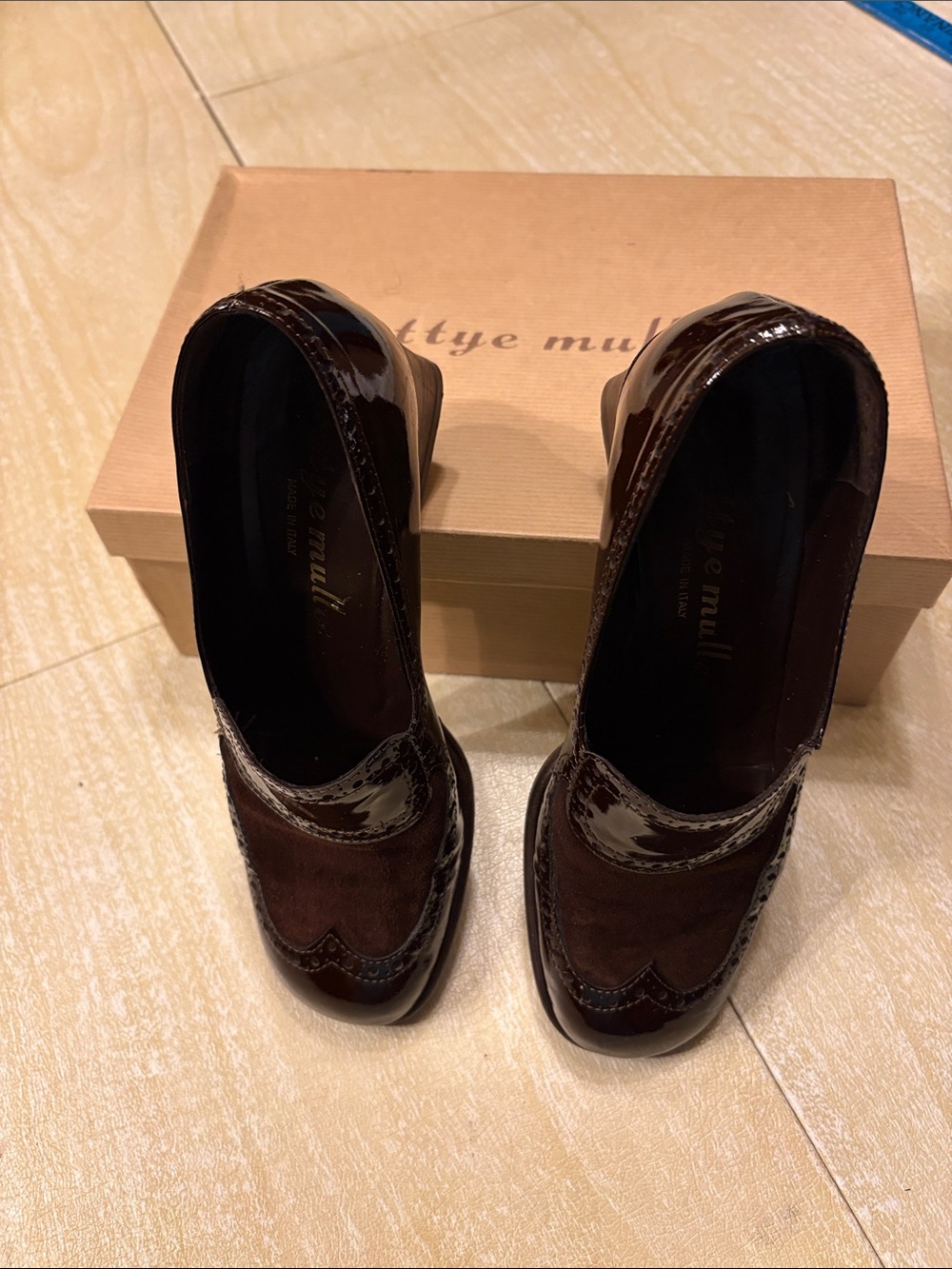 Bettye muller brown patent shoes